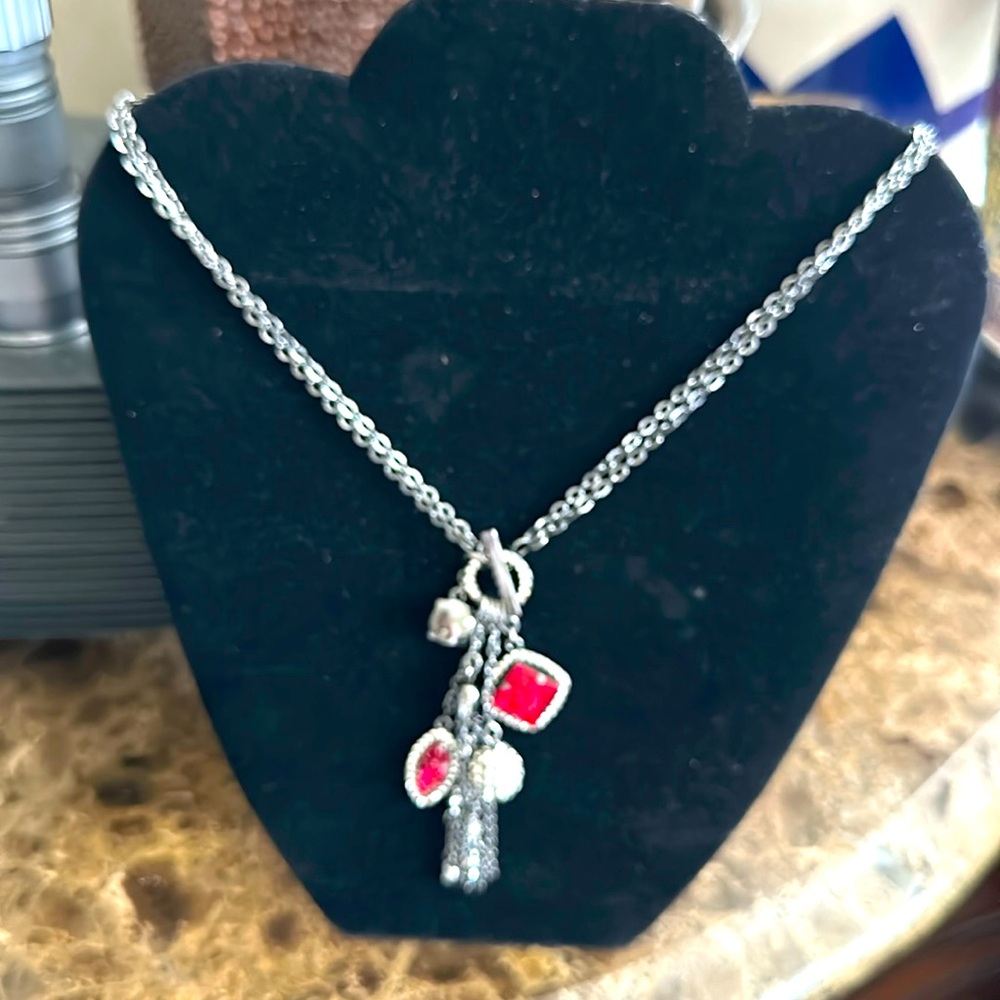 Toggie necklace red black grey crystal ball charms beautiful statement piece